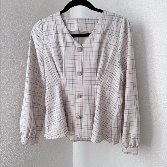 earth music & ecology Tops - Earth Music & Ecology Cream Plaid Blouse